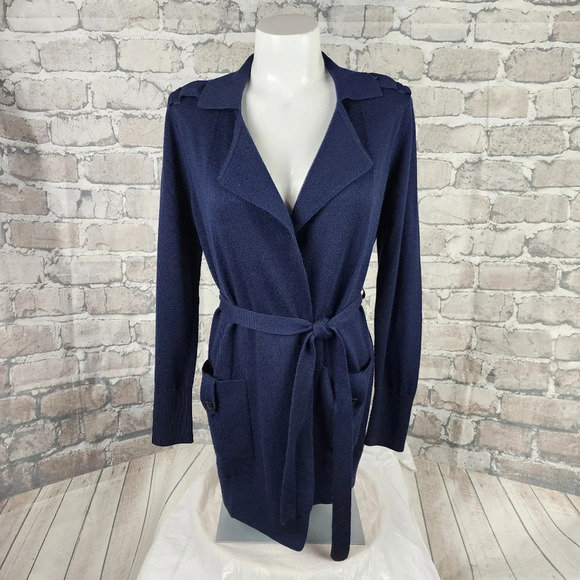 Banana Republic Merino Wool Belted Cardigan  Navy Blue Size XS Classic Luxury - Picture 3 of 13